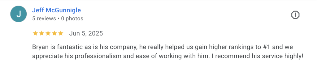 5 star Google review from Jeff McGunnigle